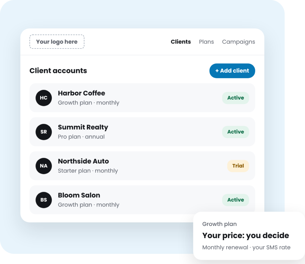 White label SMS platform: reseller client dashboard
