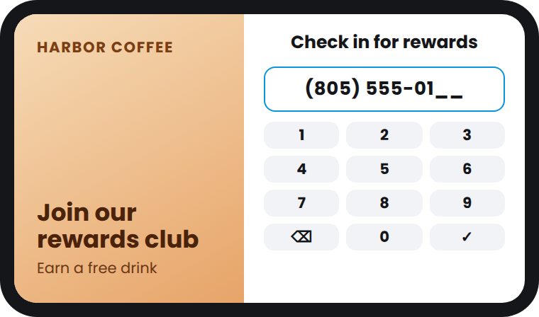 Branded iVision digital loyalty kiosk inviting customers to join a rewards club